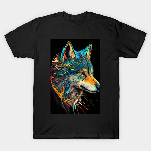 Stylized Wolf Portrait T-Shirt by Obotan Mmienu